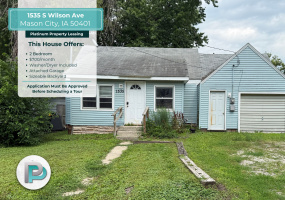 1535 S Wilson Ave, Mason City, Iowa 50401, 2 Bedrooms Bedrooms, ,1 BathroomBathrooms,House,For Rent,S Wilson Ave,1111