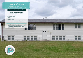 464 N 3rd St #4, Sheffield, Iowa 50475, 2 Bedrooms Bedrooms, ,1 BathroomBathrooms,Apartment,For Rent,N 3rd St #4,1255