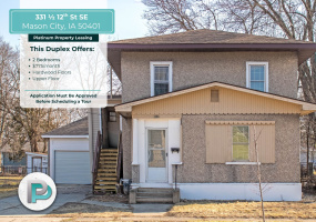 331 1/2 12th St. SE, Mason City, Iowa 50401, 2 Bedrooms Bedrooms, ,1 BathroomBathrooms,Duplex,For Rent,12th St. SE,2,1334
