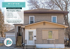 331 1/2 12th St. SE, Mason City, Iowa 50401, 2 Bedrooms Bedrooms, ,1 BathroomBathrooms,Duplex,For Rent,12th St. SE,2,1334