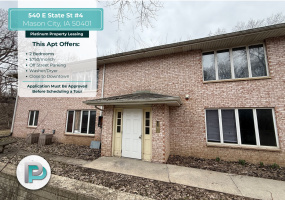 540 E State St #4, Mason City, Iowa 50401, 2 Bedrooms Bedrooms, ,1 BathroomBathrooms,Apartment,For Rent,E State St #4,1354