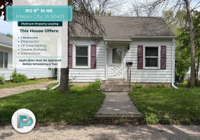 912 8th St NE, Mason City, Iowa 50401, 2 Bedrooms Bedrooms, ,1 BathroomBathrooms,House,For Rent,8th St NE,1356