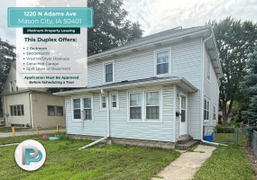 1220 N Adams Ave, Mason City, Iowa 50401, 2 Bedrooms Bedrooms, ,1 BathroomBathrooms,Duplex,For Rent,N Adams Ave,1362