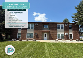 801 Clover Ct #4, Northwood, Iowa 50459, 2 Bedrooms Bedrooms, ,1 BathroomBathrooms,Apartment,For Rent,Clover Ct #4,1366