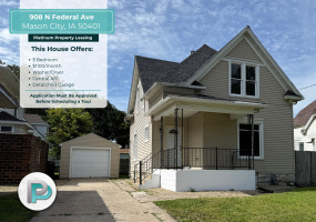 908 N Federal Ave, Mason City, Iowa 50401, 3 Bedrooms Bedrooms, ,1 BathroomBathrooms,House,For Rent,N Federal Ave,1369