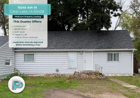 15245 Ash St, Clear Lake, Iowa 50428, 2 Bedrooms Bedrooms, ,1 BathroomBathrooms,Duplex,For Rent,Ash St,1384