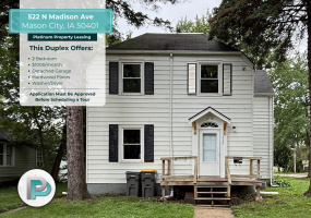 522 N Madison Ave, Mason City, Iowa 50401, 2 Bedrooms Bedrooms, ,1 BathroomBathrooms,Duplex,For Rent,N Madison Ave,1387