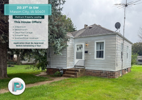 213 27th St SW, Mason City, Iowa 50401, 2 Bedrooms Bedrooms, ,1 BathroomBathrooms,House,For Rent,27th St SW,1388