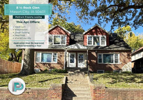8 1/2 Rock Glen, Mason City, Iowa 50401, 1 Bedroom Bedrooms, ,1 BathroomBathrooms,Apartment,For Rent,Rock Glen,1390