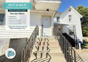 220 #7 3rd St NW, Mason City, Iowa 50401, 2 Bedrooms Bedrooms, ,1 BathroomBathrooms,Apartment,For Rent,3rd St NW,1395